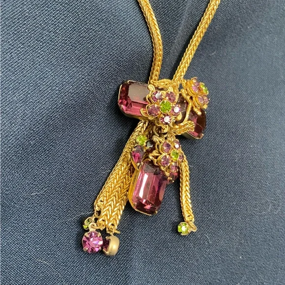 Rare Vintage Alice CAVINESS Purple Art Glass Rhinestone Tassel Designer Set - Picture 14 of 16